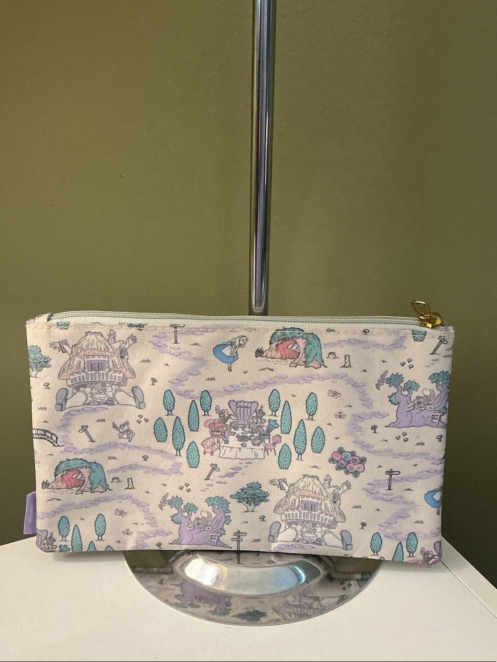 Disney Loungefly Alice in a Wonderland Map Print Ivory Zip Cosmetic Pouch Bag